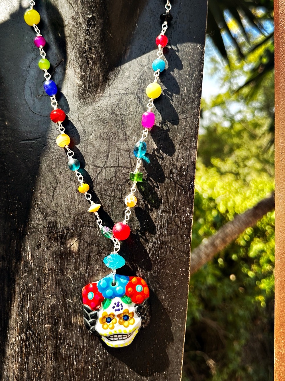 Ceramic, Glass Beaded Dia de los Muertos Statement Necklace